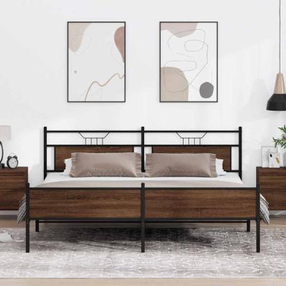 Cadru de pat metalic fără saltea, stejar maro, 193x203 cm GartenMobel Dekor