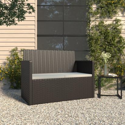 Bancă de grădină cu perne, negru, 105 cm, poliratan GartenMobel Dekor