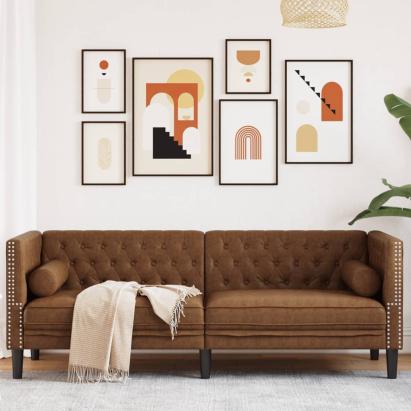 Canapea Chesterfield cu perne/3 locuri maro piele întoarsă eco. GartenMobel Dekor