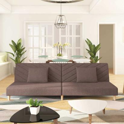 Canapea extensibilă cu 2 locuri, 2 perne, gri taupe, textil GartenMobel Dekor