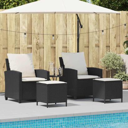 Set mobilier de grădină cu perne, 4 piese, negru, poliratan GartenMobel Dekor