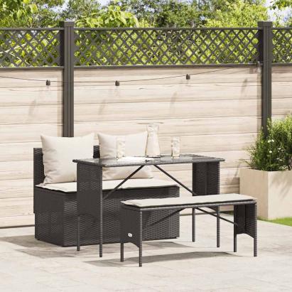 Set mobilier de grădină cu perne, 3 piese, negru, poliratan GartenMobel Dekor