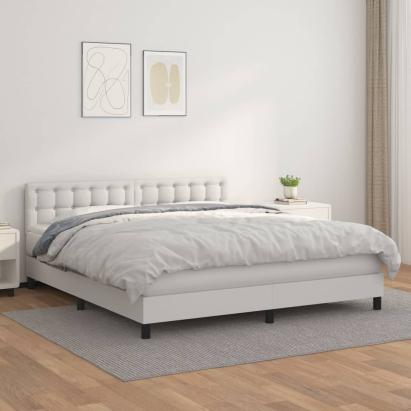 Pat box spring cu saltea, alb, 160x200 cm, piele ecologică GartenMobel Dekor