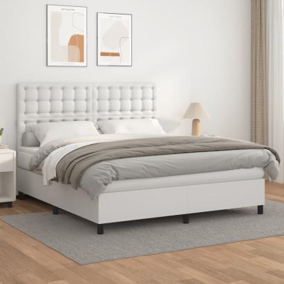 Pat box spring cu saltea, alb, 160x200 cm, piele ecologică GartenMobel Dekor