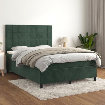 Pat box spring cu saltea, verde închis, 140x190 cm, catifea GartenMobel Dekor
