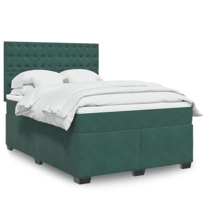 Pat box spring cu saltea, verde închis, 160x200 cm, catifea GartenMobel Dekor