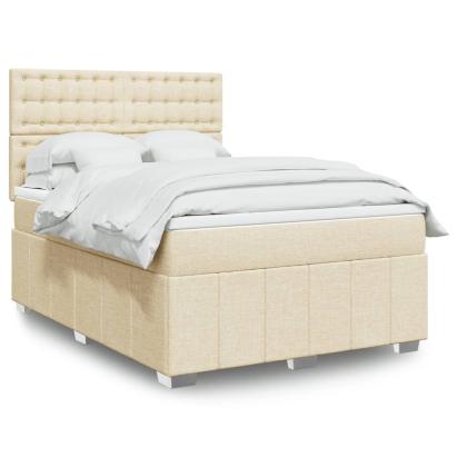 Pat box spring cu saltea, crem, 160x200 cm, material textil GartenMobel Dekor