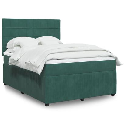 Pat box spring cu saltea, verde închis, 140x190 cm, catifea GartenMobel Dekor