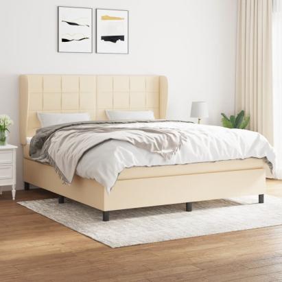 Pat box spring cu saltea, crem, 160x200 cm, material textil GartenMobel Dekor