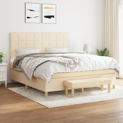 Pat box spring cu saltea, crem, 160x200 cm, material textil GartenMobel Dekor