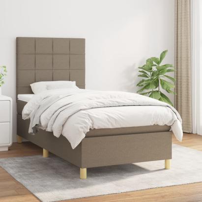 Pat box spring cu saltea, gri taupe, 80x200 cm, textil GartenMobel Dekor