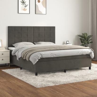 Pat box spring cu saltea, gri închis, 160x200 cm, catifea GartenMobel Dekor
