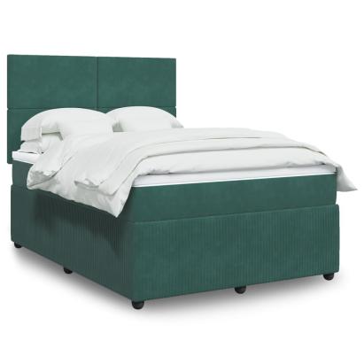 Pat box spring cu saltea, verde închis, 140x190 cm, catifea GartenMobel Dekor