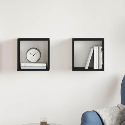 Rafturi de perete cub 2 buc. stejar negru, 30x15x30 cm lemn GartenMobel Dekor