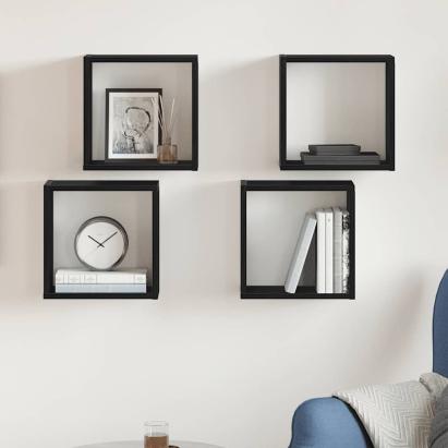 Rafturi de perete cub 4 buc. stejar negru, 30x15x30 cm lemn GartenMobel Dekor