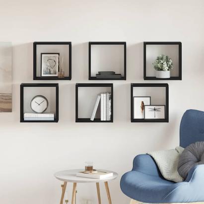 Rafturi de perete cub 6 buc. stejar negru, 30x15x30 cm lemn GartenMobel Dekor