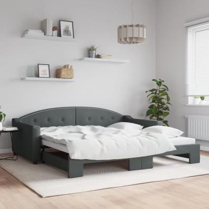 Pat de zi cu extensie, gri închis, 100x200 cm, textil GartenMobel Dekor