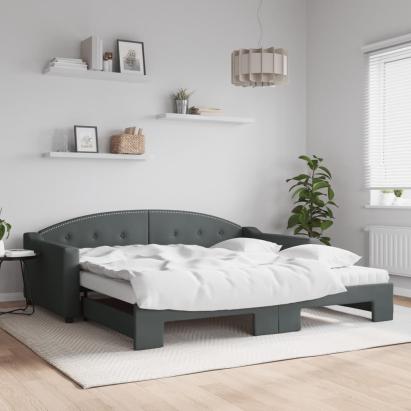 Pat de zi cu extensie și saltele, gri închis, 100x200 cm textil GartenMobel Dekor
