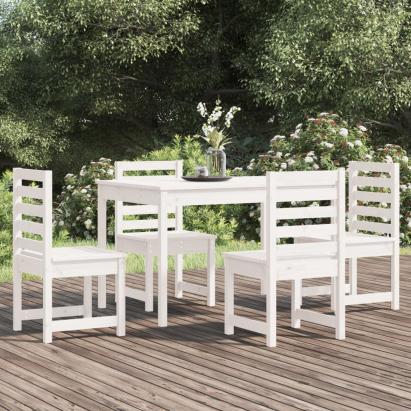 Set de dining pentru grădină, 5 piese, alb, lemn masiv de pin GartenMobel Dekor
