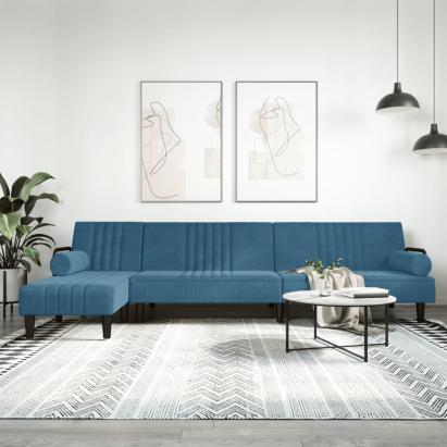 Canapea extensibilă formă de L albastru 260x140x70 cm catifea GartenMobel Dekor