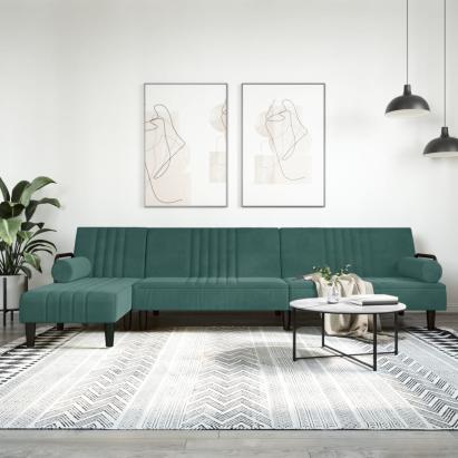 Canapea extensibilă în formă de L verde 260x140x70 cm catifea GartenMobel Dekor