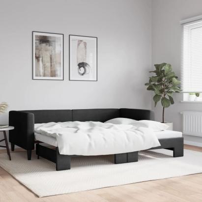 Pat de zi cu extensie, negru, 90x190 cm, textil GartenMobel Dekor