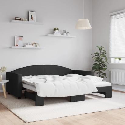 Pat de zi cu extensie, negru, 90x190 cm, textil GartenMobel Dekor