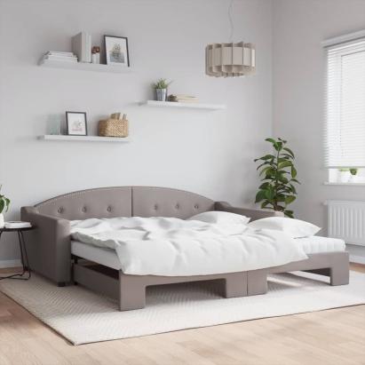 Pat de zi cu extensie și saltele, gri taupe, 100x200 cm, textil GartenMobel Dekor