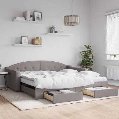 Pat de zi cu extensie și sertare, gri taupe, 100x200 cm, textil GartenMobel Dekor