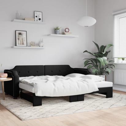 Pat de zi cu extensie, negru, 90x190 cm, textil GartenMobel Dekor