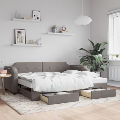 Pat de zi cu extensie și sertare, gri taupe, 100x200 cm, textil GartenMobel Dekor