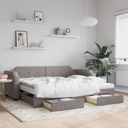 Pat de zi cu extensie și sertare, gri taupe, 100x200 cm, textil GartenMobel Dekor