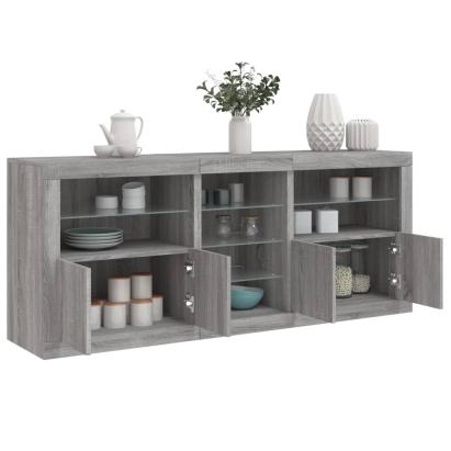 Servantă cu lumini LED, gri sonoma, 162x37x67 cm GartenMobel Dekor