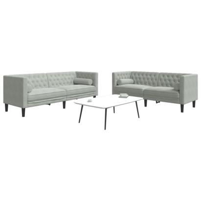Set canapele Chesterfield cu perne rulou, 2 piese, gri, catifea GartenMobel Dekor