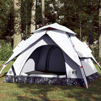 Cort de camping 4 persoane, alb opac, setare rapidă, țesătură GartenMobel Dekor