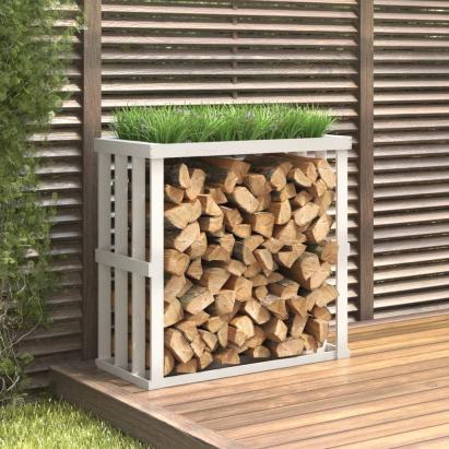 Suport bușteni de exterior, alb, 108x52x106 cm, lemn masiv pin GartenMobel Dekor