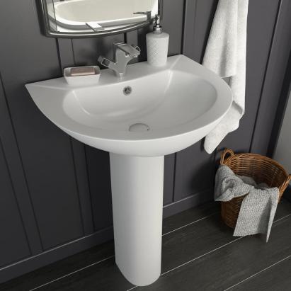 Chiuvetă de baie cu piedestal, alb, 520x440x190 mm, ceramică GartenMobel Dekor