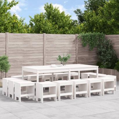 Set mobilier de grădină, 17 piese, alb, lemn masiv de pin GartenMobel Dekor