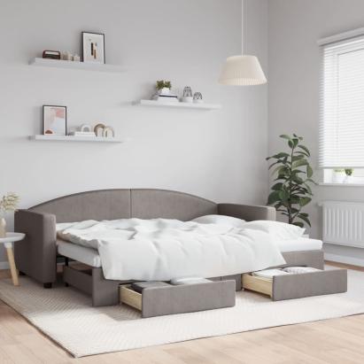 Pat de zi cu extensie și sertare, gri taupe, 80x200 cm, textil GartenMobel Dekor