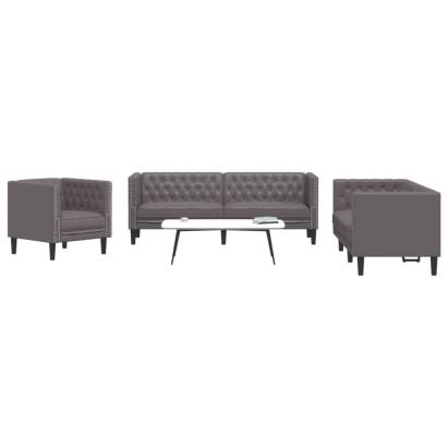 Set canapele Chesterfield cu 3 locuri, gri, piele eco. GartenMobel Dekor