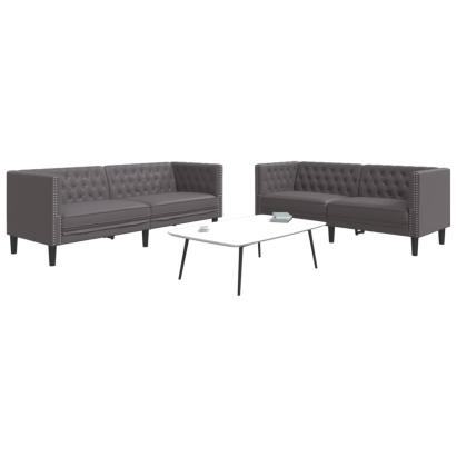Set canapele Chesterfield cu 2 locuri, gri, piele eco. GartenMobel Dekor