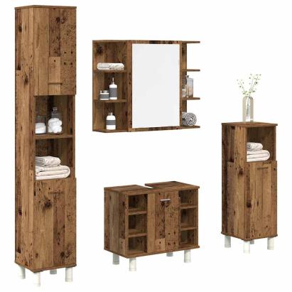 Set mobilier de baie, 4 piese, lemn vechi, lemn prelucrat GartenMobel Dekor