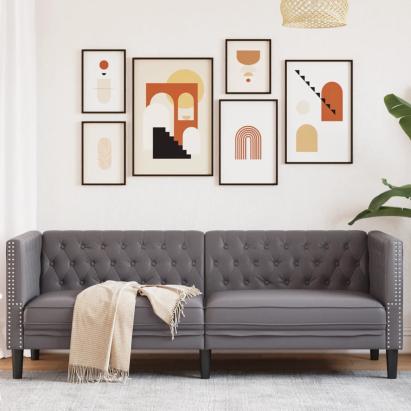 Canapea Chesterfield cu 3 locuri, gri, piele ecologică GartenMobel Dekor