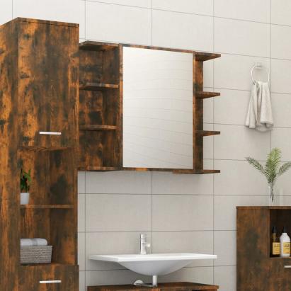 Dulap baie cu oglindă stejar fumuriu 80x20,5x64cm lemn compozit GartenMobel Dekor