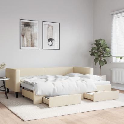 Pat de zi cu extensie și sertare, crem, 80x200 cm, textil GartenMobel Dekor