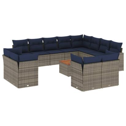 Set mobilier de grădină cu perne, 13 piese, gri, poliratan GartenMobel Dekor