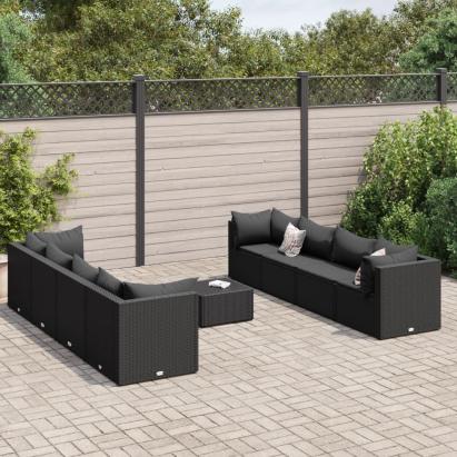 Set mobilier de grădină cu perne, 9 piese, negru, poliratan GartenMobel Dekor