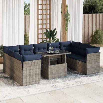 Set mobilier de grădină cu perne, 10 piese, gri, poliratan GartenMobel Dekor