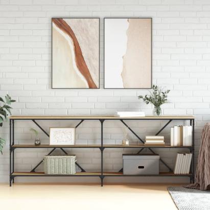 Masă consolă stejar sonoma 200x30x75 cm lemn prelucrat și fier GartenMobel Dekor