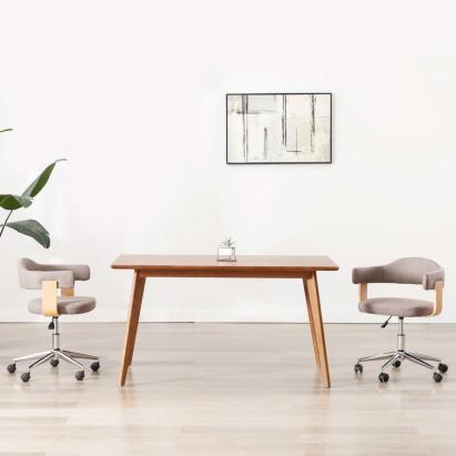 Scaun de masă pivotant gri taupe lemn curbat/material textil GartenMobel Dekor